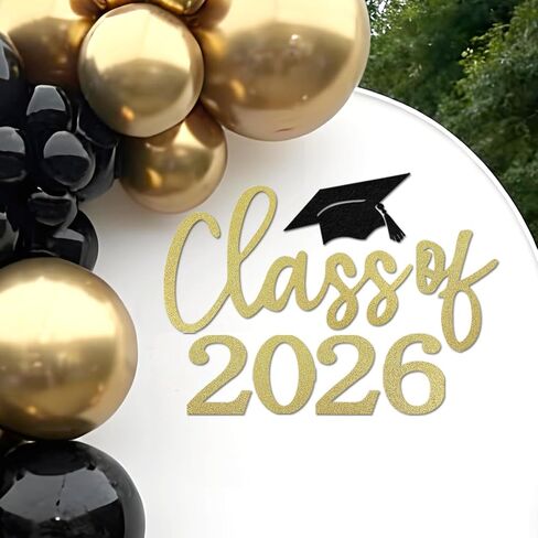 Class of 2026 Sign for Backdrop - Felt Class of 2026 Congrats Grad Decal Sign for Graduation Balloon Arch Backdrop Grad Party Decorations Photo Props (Glitter Gold) in Saudi Arabia