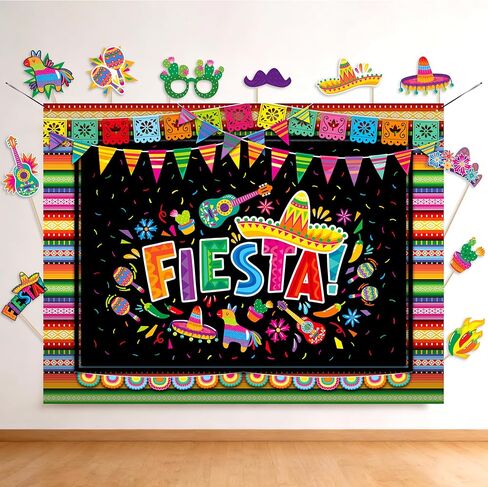 JOYIN Fiesta Theme Photography Backdrop with Studio Props Kit, Fiesta Theme Photography Backdrop, Fiesta Photo Booth Background for Mexican Theme Birthday Party Supplies, Mexican Decoration. in Kuwait