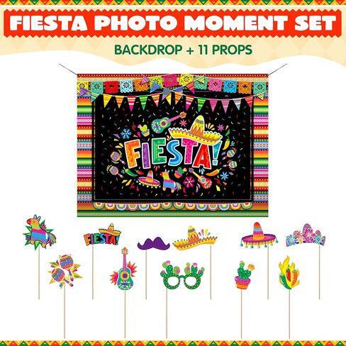JOYIN Fiesta Theme Photography Backdrop with Studio Props Kit, Fiesta Theme Photography Backdrop, Fiesta Photo Booth Background for Mexican Theme Birthday Party Supplies, Mexican Decoration. in Kuwait