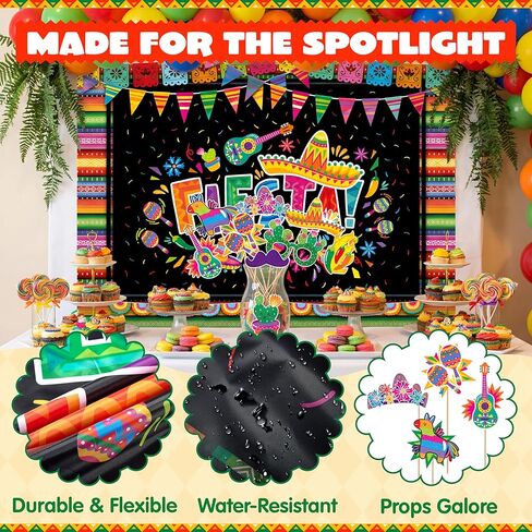 JOYIN Fiesta Theme Photography Backdrop with Studio Props Kit, Fiesta Theme Photography Backdrop, Fiesta Photo Booth Background for Mexican Theme Birthday Party Supplies, Mexican Decoration. in Kuwait