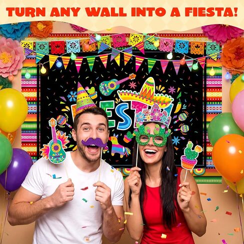JOYIN Fiesta Theme Photography Backdrop with Studio Props Kit, Fiesta Theme Photography Backdrop, Fiesta Photo Booth Background for Mexican Theme Birthday Party Supplies, Mexican Decoration. in Kuwait
