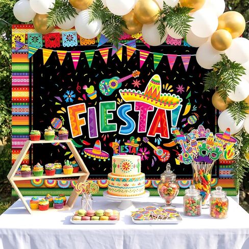 JOYIN Fiesta Theme Photography Backdrop with Studio Props Kit, Fiesta Theme Photography Backdrop, Fiesta Photo Booth Background for Mexican Theme Birthday Party Supplies, Mexican Decoration. in Kuwait