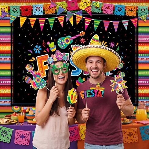 JOYIN Fiesta Theme Photography Backdrop with Studio Props Kit, Fiesta Theme Photography Backdrop, Fiesta Photo Booth Background for Mexican Theme Birthday Party Supplies, Mexican Decoration. in Kuwait