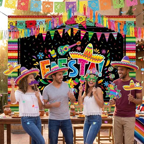 JOYIN Fiesta Theme Photography Backdrop with Studio Props Kit, Fiesta Theme Photography Backdrop, Fiesta Photo Booth Background for Mexican Theme Birthday Party Supplies, Mexican Decoration. in Kuwait