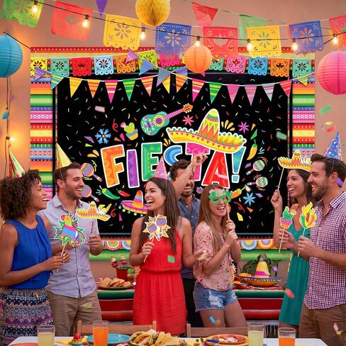 JOYIN Fiesta Theme Photography Backdrop with Studio Props Kit, Fiesta Theme Photography Backdrop, Fiesta Photo Booth Background for Mexican Theme Birthday Party Supplies, Mexican Decoration. in Kuwait