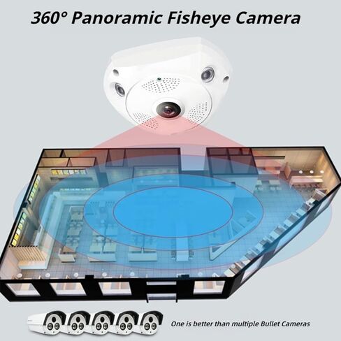 360° Panoramic Fisheye Security Camera, 1280x960 HD WiFi IP Camera, Night Vision, Motion Detection, 2-Way Audio, Remote View, Ceiling Mount Indoor Surveillance Camera for Home Office in Kuwait