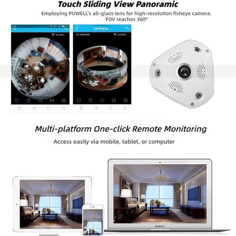 360° Panoramic Fisheye Security Camera, 1280x960 HD WiFi IP Camera, Night Vision, Motion Detection, 2-Way Audio, Remote View, Ceiling Mount Indoor Surveillance Camera for Home Office in Kuwait