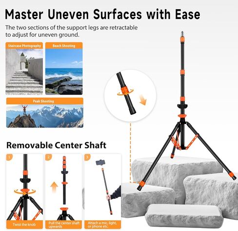 Light Stand Photography, 6.5ft/200cm Removable Center Column Tripod Stand with Storage Bag & Sandbag, 2-in-1 Portable Aluminum Tripod Light Stand for Video Lighting, Flash, Strobe, Softbox in Saudi Arabia