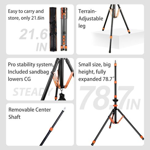 Light Stand Photography, 6.5ft/200cm Removable Center Column Tripod Stand with Storage Bag & Sandbag, 2-in-1 Portable Aluminum Tripod Light Stand for Video Lighting, Flash, Strobe, Softbox in Saudi Arabia