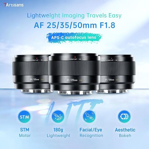 7artisans AF 25mm f1.8 APS-C Prime Lens for Fuji X Mount LITE Series 183g Auto Manual Focus STM Camera Lens,Face/Eye Recognition for Humanistic/Portraiture/Street Photography (for Fuji X Mount) in Kuwait