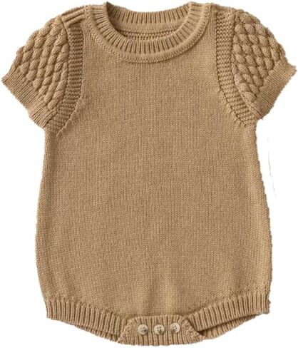 Baby Knitted Short-Sleeve Romper Soft Cotton, Cable Sleeves, Snap Bottom in Kuwait