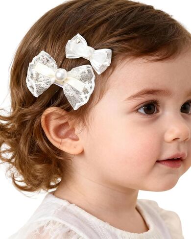 White Mesh Flower Girl Hairpin Pearl Bow Embroidery Baby Clip Lace Handmade Hair Accessories Birthday Gift Party Performance Holiday Travel for Kids Girls Head Barrette (Pearl Lace Bow, Medium) in Saudi Arabia