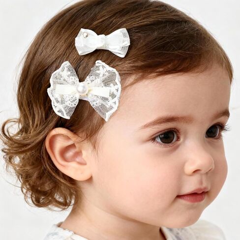 White Mesh Flower Girl Hairpin Pearl Bow Embroidery Baby Clip Lace Handmade Hair Accessories Birthday Gift Party Performance Holiday Travel for Kids Girls Head Barrette (Pearl Lace Bow, Medium) in Saudi Arabia