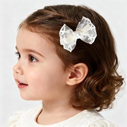 White Mesh Flower Girl Hairpin Pearl Bow Embroidery Baby Clip Lace Handmade Hair Accessories Birthday Gift Party Performance Holiday Travel for Kids Girls Head Barrette (Pearl Lace Bow, Medium) in Saudi Arabia