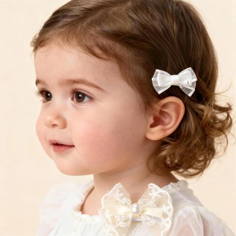 White Mesh Flower Girl Hairpin Pearl Bow Embroidery Baby Clip Lace Handmade Hair Accessories Birthday Gift Party Performance Holiday Travel for Kids Girls Head Barrette (Pearl Lace Bow, Medium) in Saudi Arabia