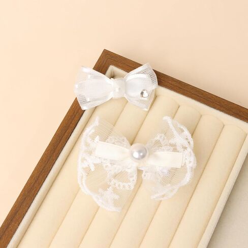 White Mesh Flower Girl Hairpin Pearl Bow Embroidery Baby Clip Lace Handmade Hair Accessories Birthday Gift Party Performance Holiday Travel for Kids Girls Head Barrette (Pearl Lace Bow, Medium) in Saudi Arabia