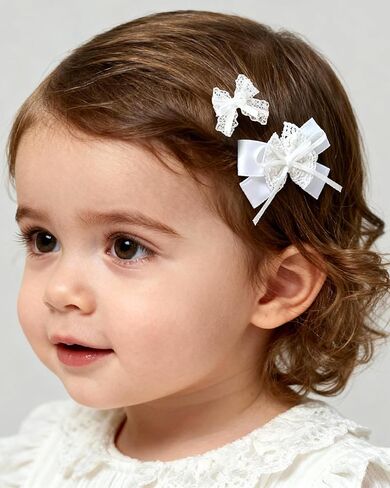 White Mesh Flower Girl Hairpin Pearl Bow Embroidery Baby Clip Lace Handmade Hair Accessories Birthday Gift Party Performance Holiday Travel for Kids Girls Head Barrette (Pearl Lace Bow, Medium) in Saudi Arabia