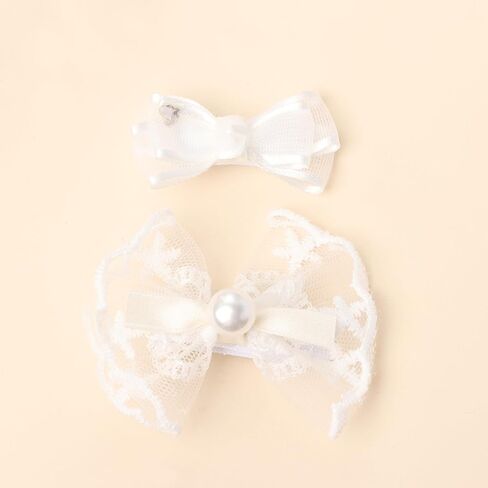 White Mesh Flower Girl Hairpin Pearl Bow Embroidery Baby Clip Lace Handmade Hair Accessories Birthday Gift Party Performance Holiday Travel for Kids Girls Head Barrette (Pearl Lace Bow, Medium) in Saudi Arabia