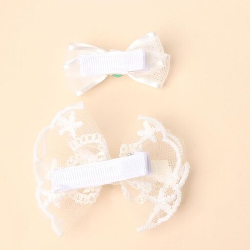 White Mesh Flower Girl Hairpin Pearl Bow Embroidery Baby Clip Lace Handmade Hair Accessories Birthday Gift Party Performance Holiday Travel for Kids Girls Head Barrette (Pearl Lace Bow, Medium) in Saudi Arabia