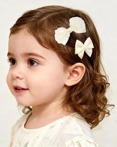 White Mesh Flower Girl Hairpin Pearl Bow Embroidery Baby Clip Lace Handmade Hair Accessories Birthday Gift Party Performance Holiday Travel for Kids Girls Head Barrette (Pearl Lace Bow, Medium) in Saudi Arabia