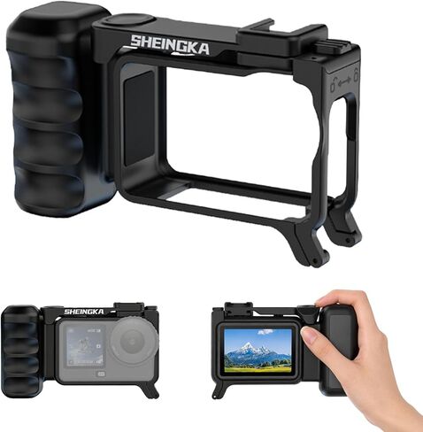 مجموعة مقبض مقبض لـ DJI Osmo Action 6، حامل مقبض الكاميرا قفص إطار واقي مع زر مصراع، حذاء بارد، حزام معصم، إطلاق سريع، خفيف الوزن وسهل الحمل in Kuwait