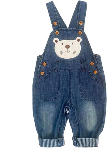 Peacolate 6Months-3Years Baby Boy Blue Denim Overalls Jumpsuit for Infant Toddler Kids Embroidered Jeans in Kuwait