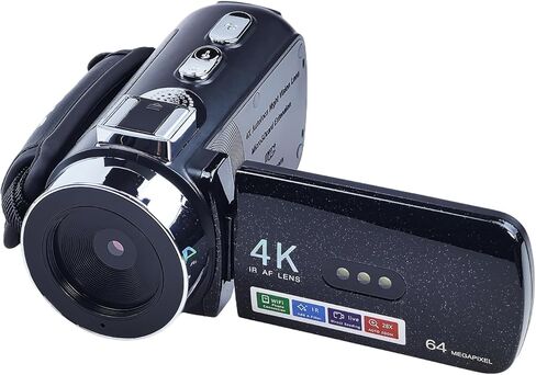 كاميرا فيديو Flylin 4K، كاميرا 64 ميجابكسل، شاشة IPS HD 3.0 بوصة، تكبير رقمي 28X، شاشة دوران 180 درجة، وظيفة ليلية ملونة، كاميرا تسجيل فيديو لليوتيوب، كاميرا رقمية (أسود) in Kuwait