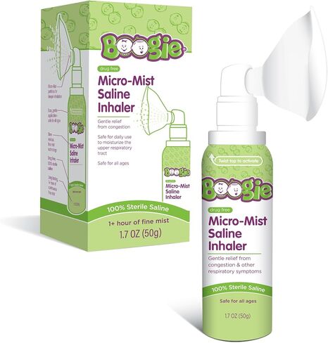 Boogie Micro-Mist Saline Inhaler، تخفيف احتقان أنف الطفل، رذاذ الأنف للأطفال، يوصي به أطباء الأطفال، مؤهل HSA/FSA، 1.7 أوقية غير معطرة - حزمة من 1 in Kuwait