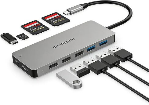 Lenty USB C HUB مع قارئ بطاقات 3 فتحة ، 4K HDMI ، USB 3.0 ، USB 2.0 ، النوع C بيانات/شحن متوافق مع 2023-2016 MACBOOK PRO ، AIR/SURTH الجديد MAC ، محول معتمد من برنامج التشغيل المستقر (CB-C19 ، Space Gray) in Kuwait