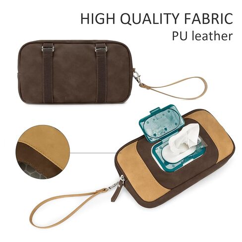 SONARIN Baby Wet Wipe Pouch,Portable Baby Wet Wipes Dispenser Holder Travel Wet Wipes Bag Container Reusable Baby Wipe Case Carrying Pouch for Baby and Adult(Brown) in Saudi Arabia