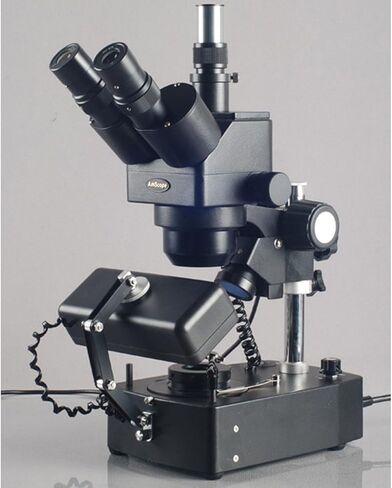 AmScope SH-2T-SL-DK مجهر تكبير ستيريو ثلاثي العينيات احترافي، عدسات WF10x، تكبير 10X-40X، هدف تكبير 1X-4X، إضاءة علوية/سفلية/جانبية، 110 فولت-120 فولت، يشمل مكثف Darkfield in Kuwait