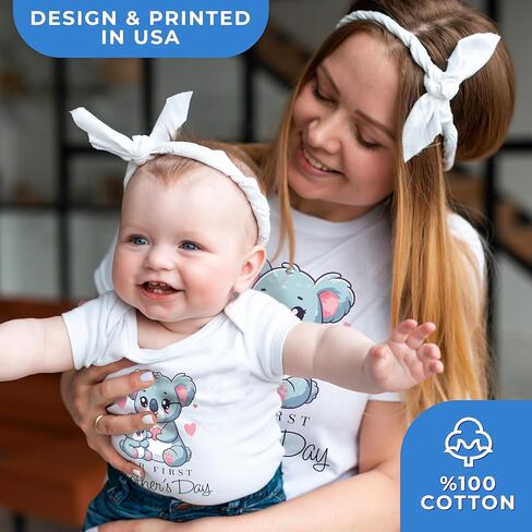 Custom Our First Mother’s Day Matching Outfit Set with Cute Animals – Personalized Mom Shirt and Baby Onesie – 9 Animal Design Options – Customized Mommy Tee and Baby Bodysuit in Kuwait