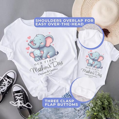 Custom Our First Mother’s Day Matching Outfit Set with Cute Animals – Personalized Mom Shirt and Baby Onesie – 9 Animal Design Options – Customized Mommy Tee and Baby Bodysuit in Kuwait