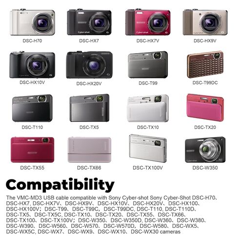 كابل Zosvoses VMC-MD3 متوافق مع كاميرا Sony Cyber-Shot DSC-W350 W360 W380 W390 W560 W570 WX7 WX9 WX30 H70 TX100 TX66 الرقمية، 4.9 قدم in Kuwait
