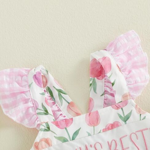 Newborn Daddys Girl Letter Embroidery Flying Sleeve Romper Summer Clothes | Polyester, Rose Print, Square Neck, Sleeveless, suitable for Summer and Fathers Day, Safe to Skin and Easy to Wash in Kuwait