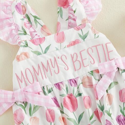 Newborn Daddys Girl Letter Embroidery Flying Sleeve Romper Summer Clothes | Polyester, Rose Print, Square Neck, Sleeveless, suitable for Summer and Fathers Day, Safe to Skin and Easy to Wash in Kuwait