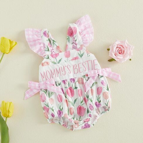 Newborn Daddys Girl Letter Embroidery Flying Sleeve Romper Summer Clothes | Polyester, Rose Print, Square Neck, Sleeveless, suitable for Summer and Fathers Day, Safe to Skin and Easy to Wash in Kuwait