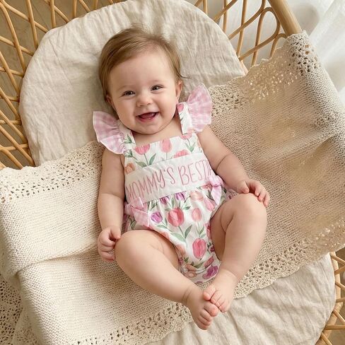 Newborn Daddys Girl Letter Embroidery Flying Sleeve Romper Summer Clothes | Polyester, Rose Print, Square Neck, Sleeveless, suitable for Summer and Fathers Day, Safe to Skin and Easy to Wash in Kuwait