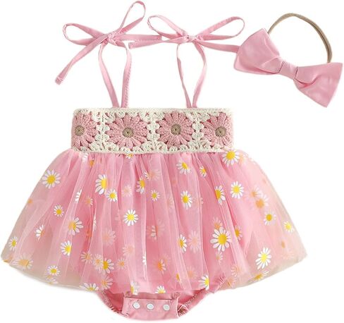 Madjtlqy Newborn Baby Girl Clothes Sleeveless Floral Romper Dress Jumpsuit Summer Infant Outfits 0 3 6 9 12 18 Months in Saudi Arabia