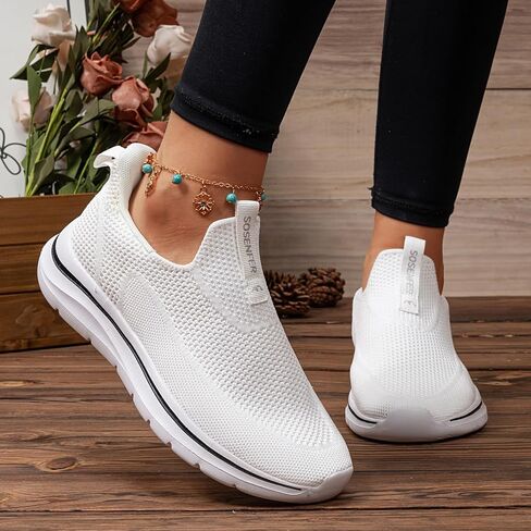 Breathable Mesh Slip-on Sneakers for Women, Lightweight Walking Shoes with Elastic Collar & Cushioned Sole for All-Day Comfort-BAI in Kuwait