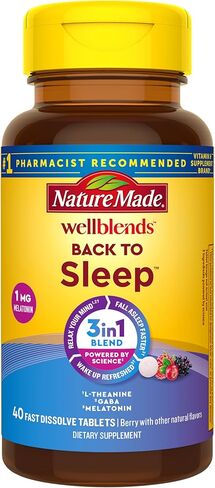 Nature Made Wellblends Back to Sleep, Melatonin 1 mg, L theanine 100 mg, and GABA 100mg, Sleep Supplement, 40 Fast Dissolve Tablets in Kuwait