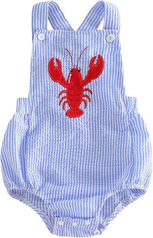 Newborn Baby Boy Girl Summer Romper Crawfish Onesie Sleeveless Lobster Overalls Bubble Striped Bodysuit Infant Outfit in Saudi Arabia