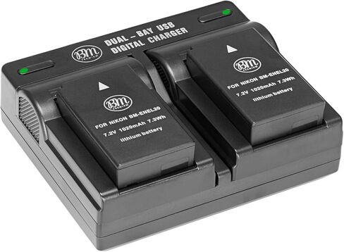 BM Premium Pack of 2 ENEL20, EN-EL20a Batteries and USB Dual Battery Charger for Nikon Coolpix P950, P1000, P1100, DL24-500, Coolpix A, 1 AW1, 1 J1, 1 J2, 1 J3, 1 S1, 1 V3 Digital Camera in Kuwait