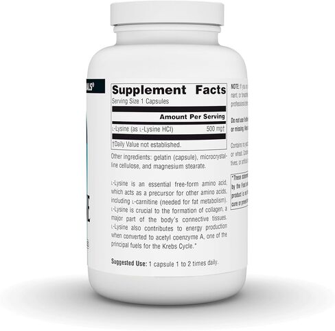 شكل خالٍ من L-Lysine من Source Naturals - مكمل للأحماض الأمينية يدعم تكوين الطاقة والكولاجين - 200 كبسولة in Kuwait