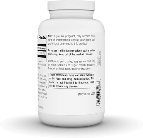 شكل خالٍ من L-Lysine من Source Naturals - مكمل للأحماض الأمينية يدعم تكوين الطاقة والكولاجين - 200 كبسولة in Kuwait