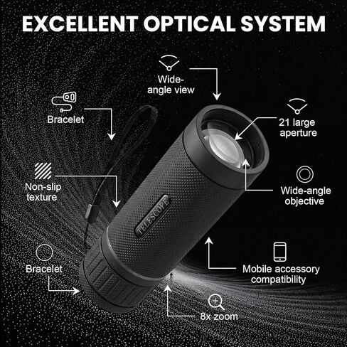 Compact 8X Monocular Portable Handheld Viewing Scope for Outdoor Travel Sightseeing Hiking Camping and Daily Use(Black-Silver) in Saudi Arabia