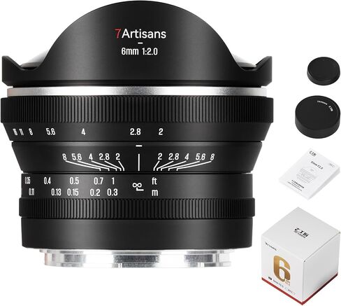 7artisans 6 مم F2.0 عدسة كاميرا عين السمكة APS-C 220 درجة قطرية عين السمكة ذات فتحة كبيرة عدسة رئيسية 0.1 متر الحد الأدنى لمسافة التركيز 2 HI 2 ED عدسة معدنية مثبتة (لتركيب Fuji X) in Kuwait