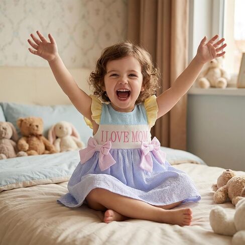 ملابس صيفية للفتيات الصغيرات، فستان عيد الأب بأكمام طويلة، فساتين I Love Dad للأطفال الصغار، ملابس عيد الآباء للفتيات الرضع in Kuwait