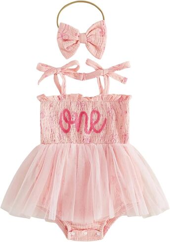 Socutebabe First 1st Birthday Outfit Girl One Birthday Dress Smocked Romper Dresses 1 Year Old Clothes For Baby Girls in Kuwait