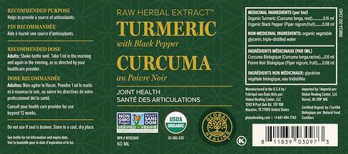 Global Healing Organic Turmeric Curcumin with Black Pepper Extract Liquid Supplement Drops to Support Joint Mobility Relief and Digestive Health - Powered Antioxidant to Support Heart Health - 2 Fl Oz in Saudi Arabia